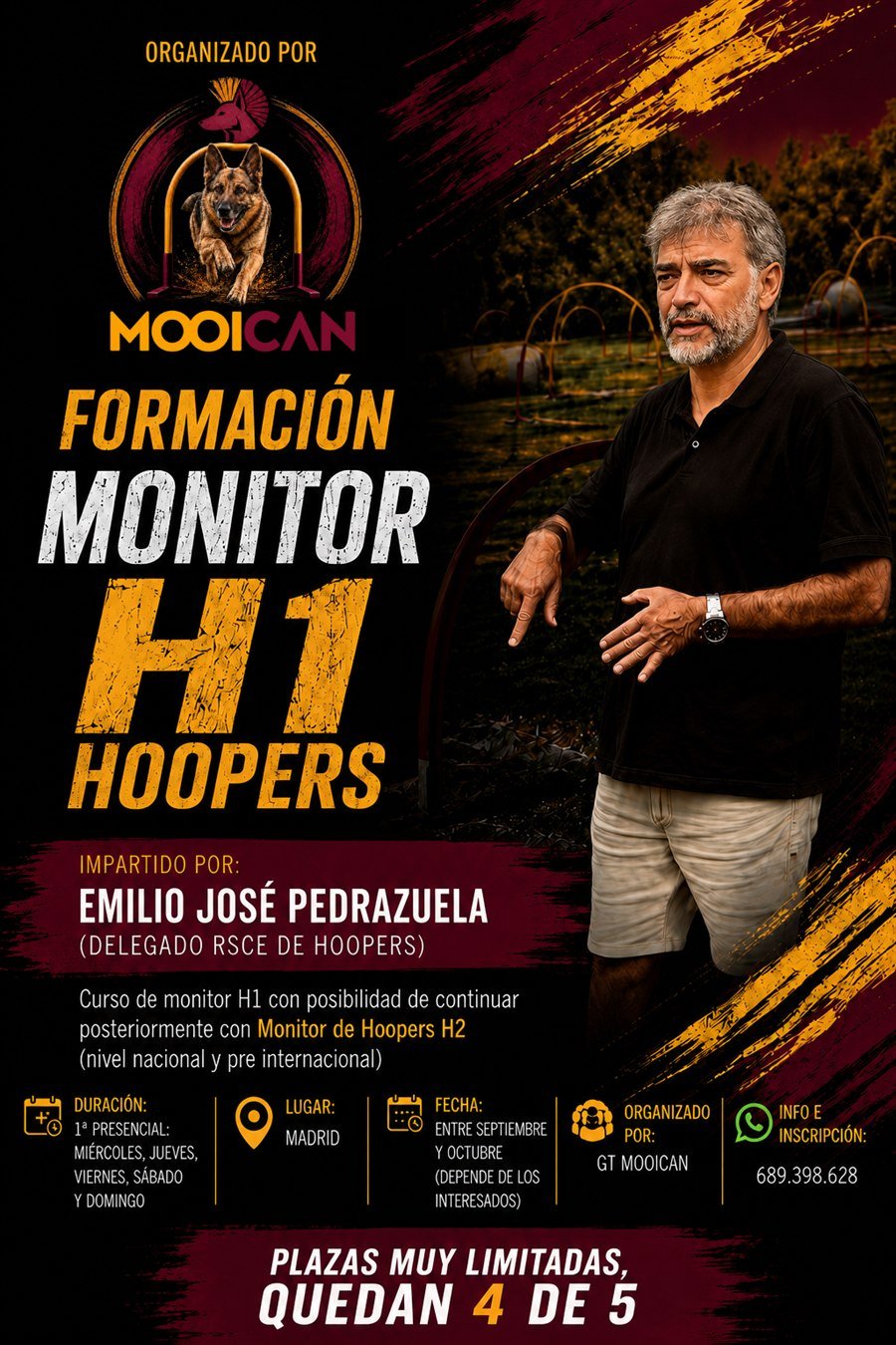 Cartel del curso de Formación Monitor H1 de Hoopers, impartido por Emilio José Pedrazuela y organizado por GT MooiCan